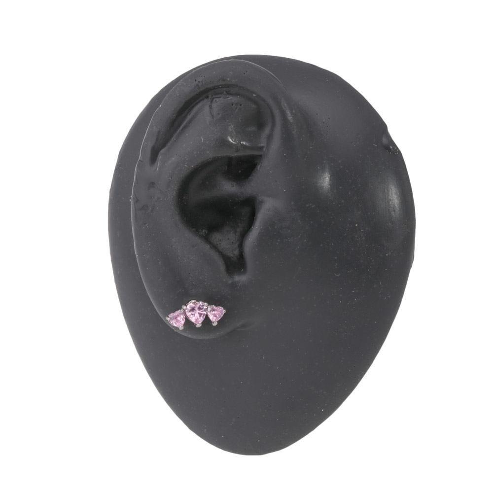 16g 5/16" Triple Pink Heart Steel Barbell — Detached End Ball