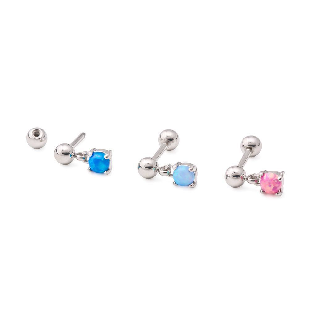 16g 5/16” Rhodium-Plated Straight Barbell with Opal Dangle