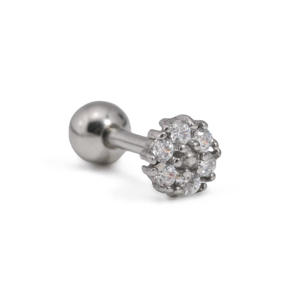 16g 5/16" Six-Petal Crystal Flower Steel Barbell — Price Per 1