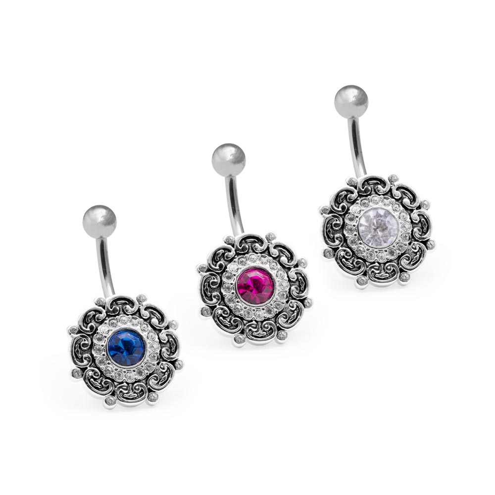 14g 7/16" Blue Belly Button Ring with Ball Off