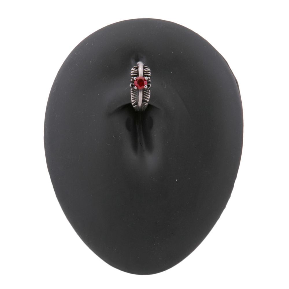 Dark Red Jeweled Feather Burnished Silver Steel Clicker — Open Clicker Mechanism
