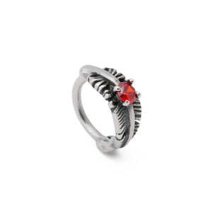 14g 3/8” Dark Red Jeweled Feather Burnished Silver Steel Clicker — Price Per 1 - Painful Pleasures
