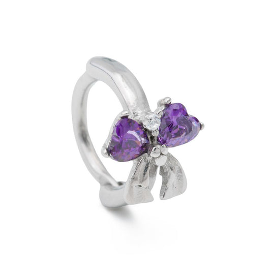 14g 3/8” Purple Jeweled Dual Heart Bow Steel Clicker — Price Per 1