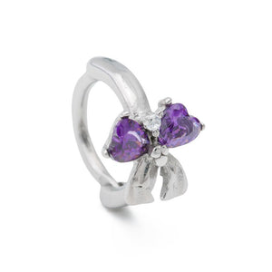 14g 3/8” Purple Jeweled Dual Heart Bow Steel Clicker — Price Per 1 - Painful Pleasures