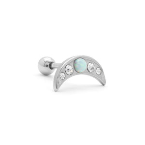 16g 1/4” White Opal Jeweled Crescent PVD Rhodium Straight Barbell — Price Per 1 - Painful Pleasures