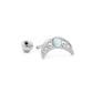 Front view of 16g 1/4” White Opal Jeweled Crescent PVD Rhodium Straight Barbell