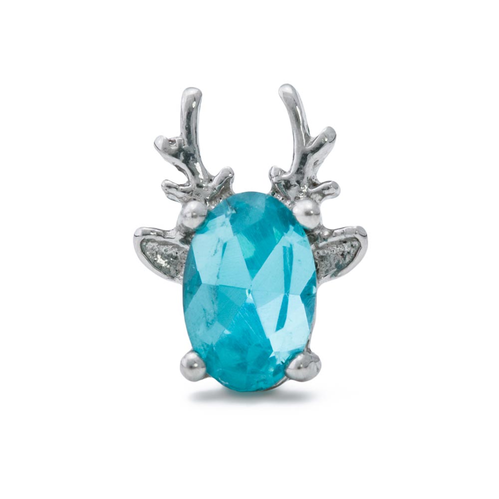 Antlered Stag Straight Barbell with Aqua Jewel