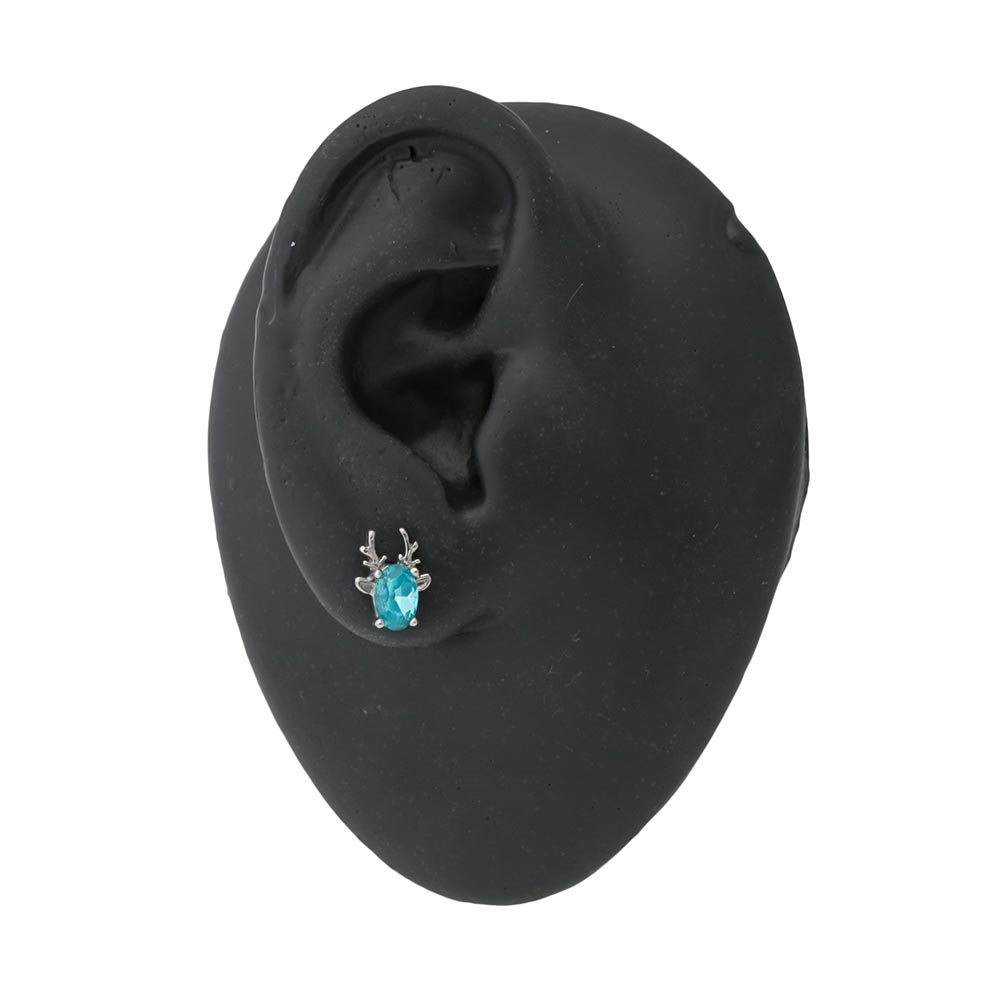Antlered Stag Straight Barbell with Aqua Jewel — Detached End Ball
