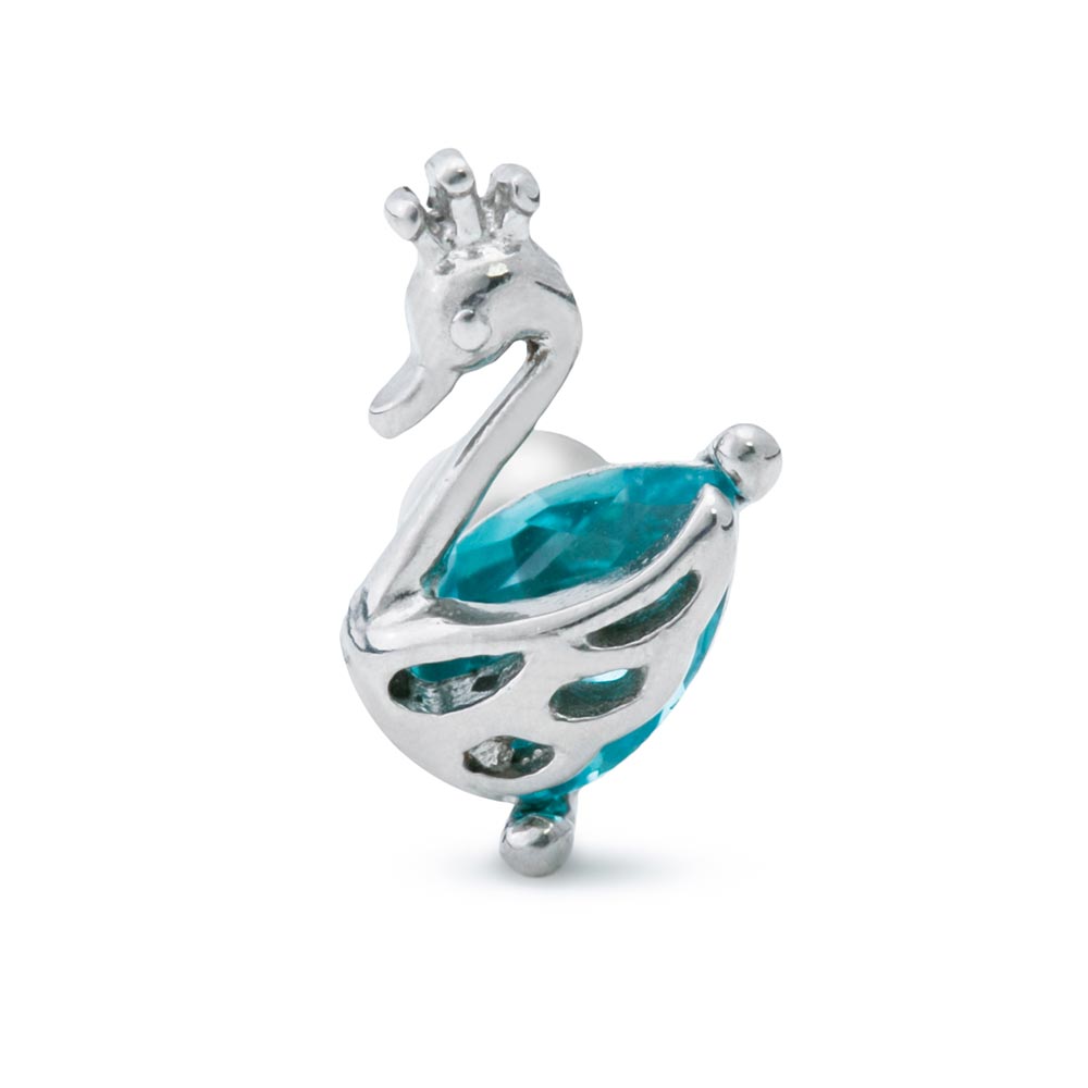 16g 5/16” Aqua Jeweled Swan Straight Barbell — Angled View