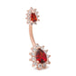 14g 3/8” PVD Rose Gold Dark Red Teardrop Jewel Belly Button Ring