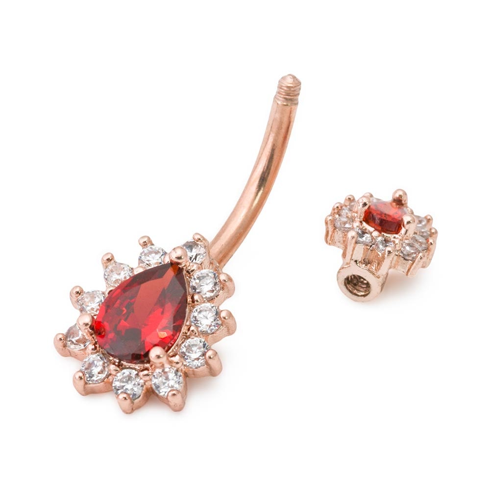 PVD Rose Gold Dark Red Teardrop Jewel Belly Button Ring