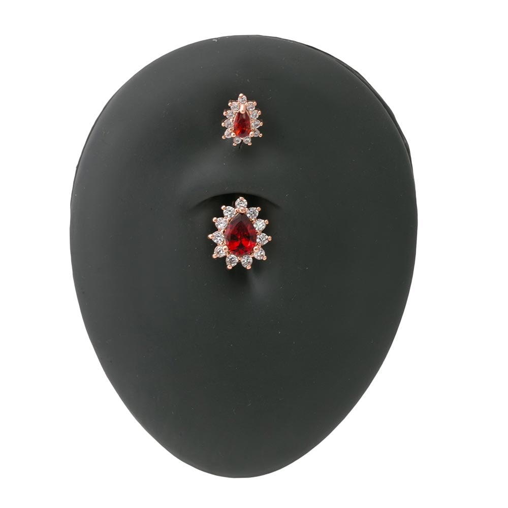 PVD Rose Gold Dark Red Teardrop Jewel Belly Button Ring — Detached Top Charm