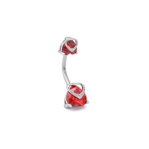 14g 3/8” Double Jeweled Royal Heart Top Down Belly Button Ring - Painful Pleasures