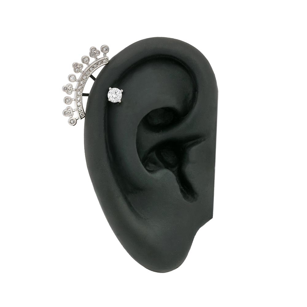 16g 1/4” Crystal Tiara Rhodium Plated Cartilage Earring — Detached Barbell