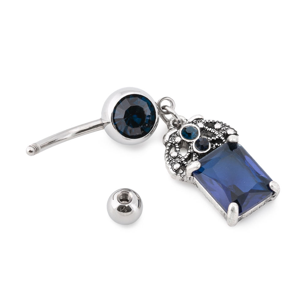 14g 3/8” Blue Prince’s Crown Dangle Belly Button Ring (Full)