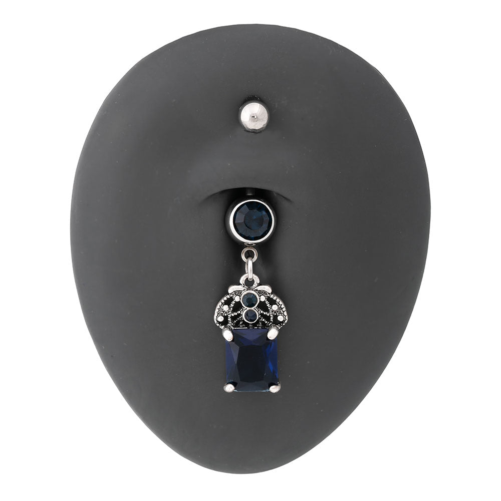 14g 3/8” Blue Prince’s Crown Dangle Belly Button Ring — Externally Threaded Top 5mm Ball