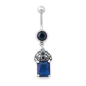 14g 3/8” Blue Prince’s Crown Dangle Belly Button Ring - Painful Pleasures