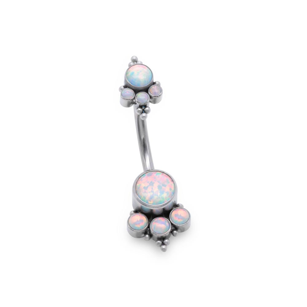 Tilum 14g 7/16” Double White Opal Cluster Titanium Belly Button Ring
