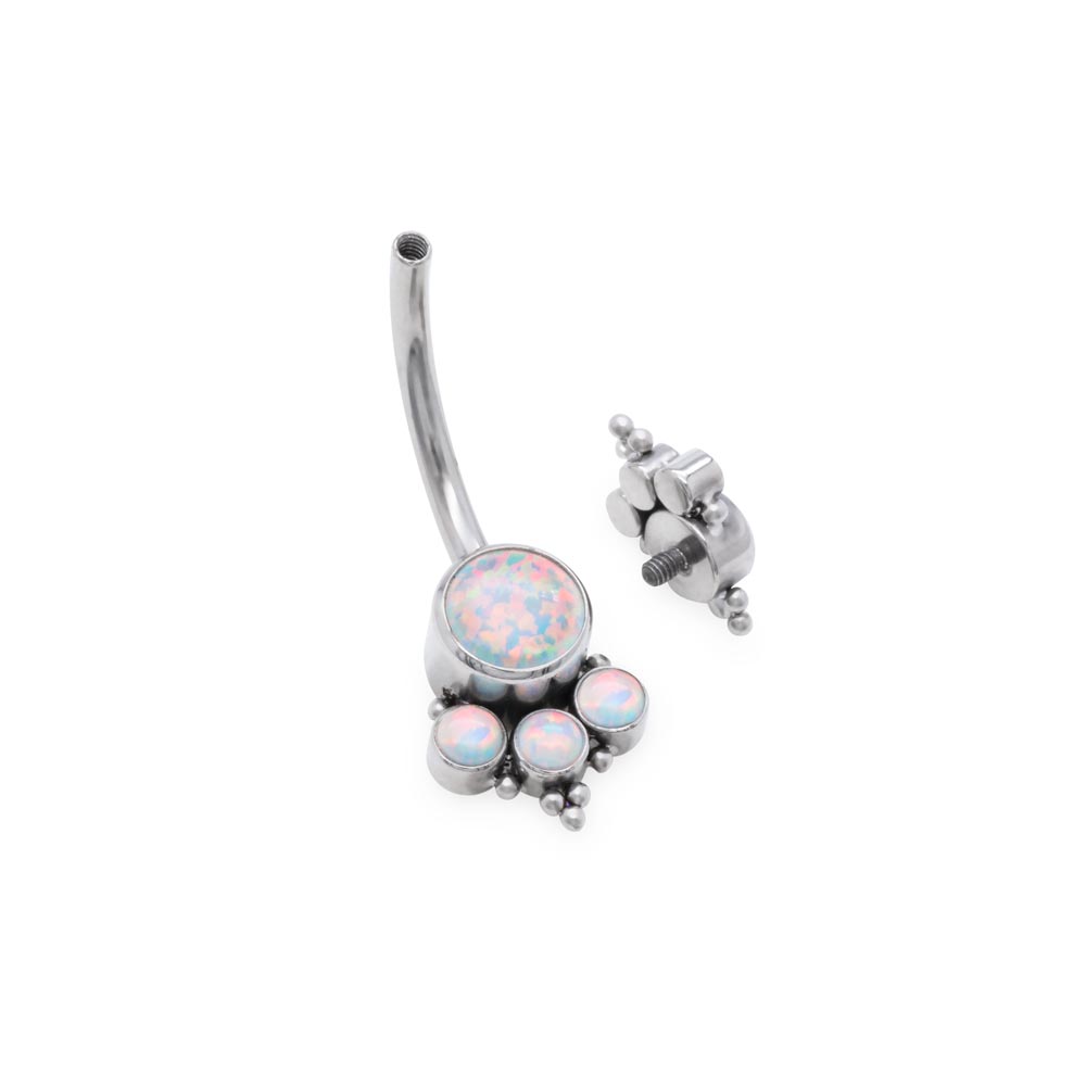 14g 7/16” Double White Opal Cluster Titanium Belly Button Ring