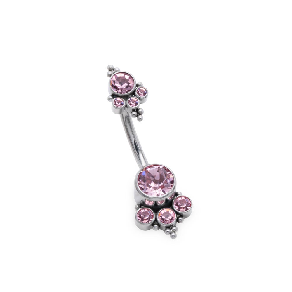 14g 7/16” Double Jewel Cluster Titanium Belly Button Ring — Pick Color