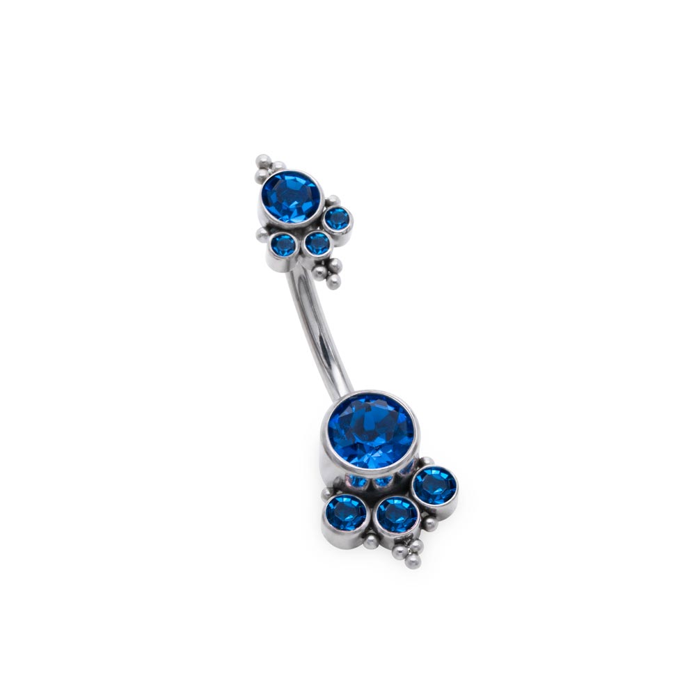 14g 7/16” Double Jewel Cluster Titanium Belly Button Ring — Pick Color