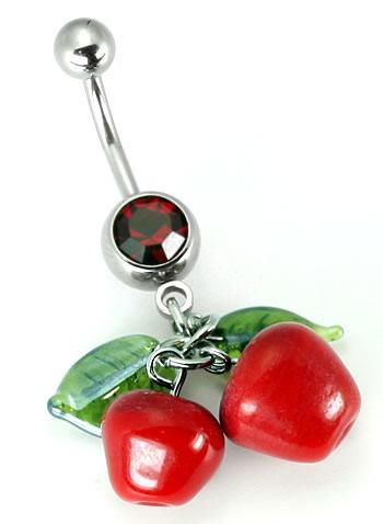 14g 7/16" Glass Cherry Drops Belly Button Ring