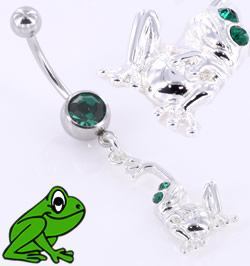 14g 7/16" Single Gem with Hanging Frog Belly Button Ring