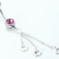 Pink Jewel with Triple Flower Dangle Belly Button Ring