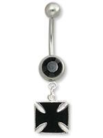 14g 7/16" Independent Black Cross Belly Button Ring - Painful Pleasures