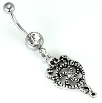 14g 7/16" Dangling Skull & 2 Serpents Belly Button Ring