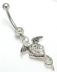 14g 7/16" Crystal Jewel with Dangle Dragon Belly Button Ring