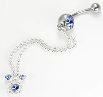 14g 7/16" Long Double Chain Dangle with Jewels Belly Button Ring