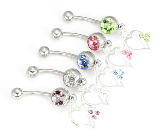 Hollow Heart & Jewel Dangle Belly Button Ring Colors