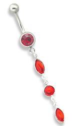 14g 7/16" Jewel with 3 Glass Charm Dangle Belly Button Ring