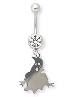 14g 7/16" Crystal Jewel with Super Scary Boo Charm Belly Button Ring