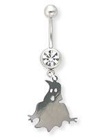 14g 7/16" Crystal Jewel with Super Scary Boo Charm Belly Button Ring - Painful Pleasures