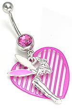 14g 7/16" Pink Jewel with Tinker Fairy Dangle Belly Button Ring