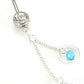 14g 7/16" Crystal Jewel with Aqua Ring Double Dangle Belly Butotn Ring