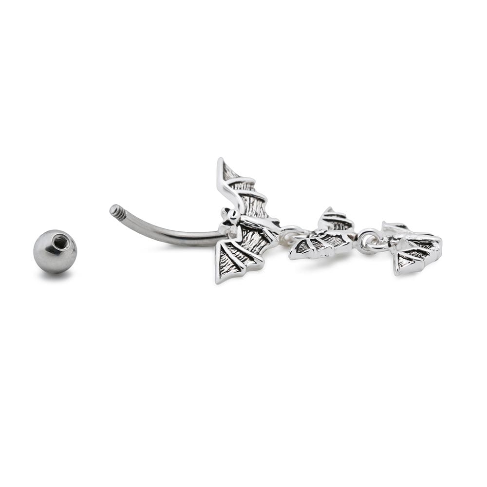 14g 7/16” Steel Belly Button Ring with Triple Bat Dangle