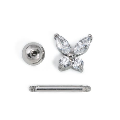 16g Stainless Steel Ear Jewelry with Crystal Butterfly Charm