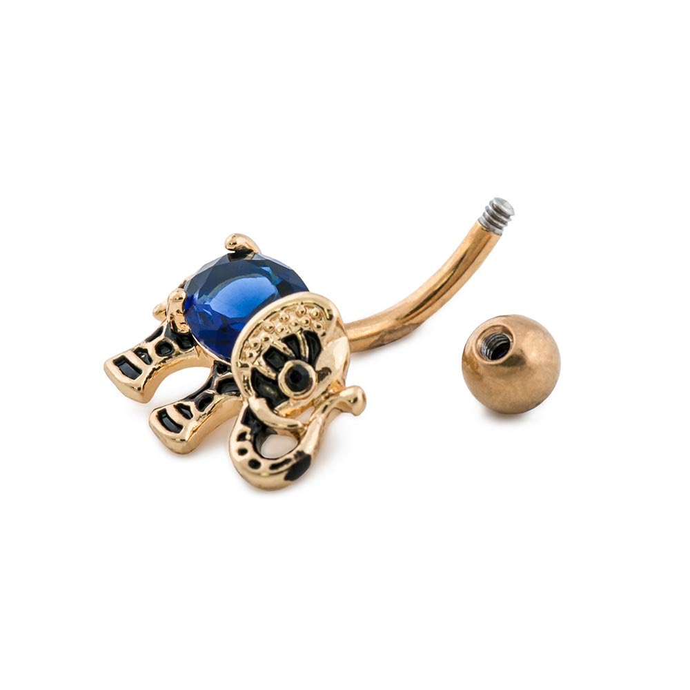 14g 3/8” PVD Gold Indian Blue Elephant Belly Button Ring