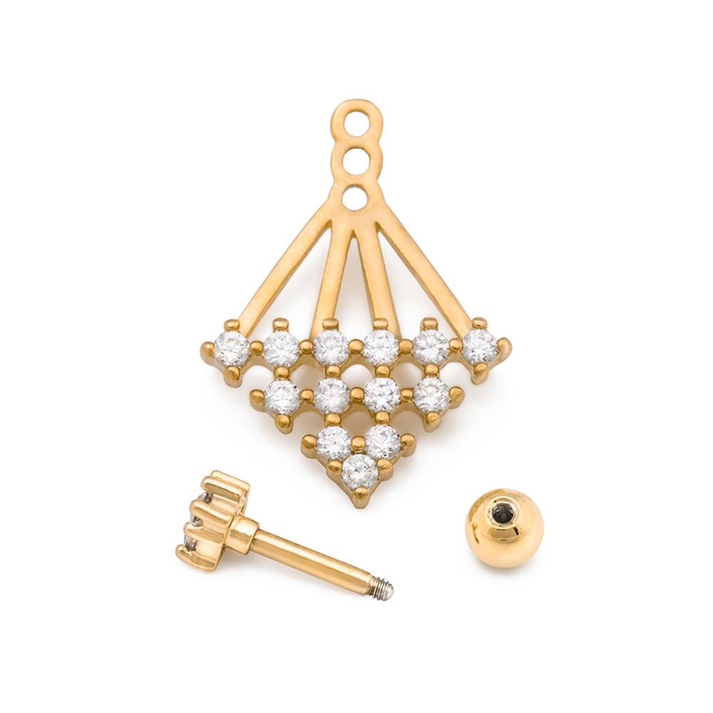 16g 1/4” Crystal Pyramid Gold Plated Cartilage Earring