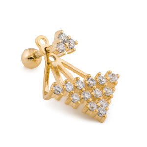 16g 1/4” Crystal Pyramid Gold Plated Cartilage Earring - Painful Pleasures