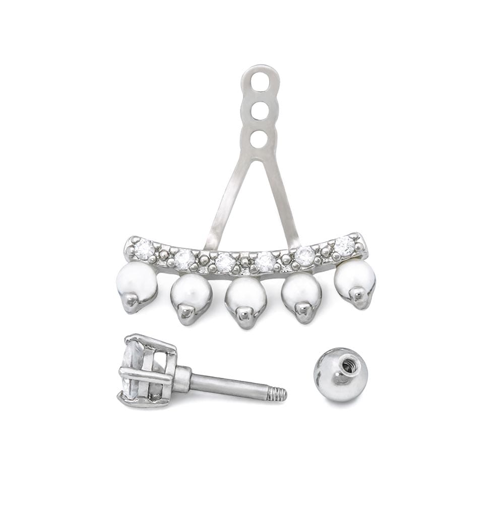 16g 1/4” Mermaid Pearls Rhodium Plated Cartilage Earring