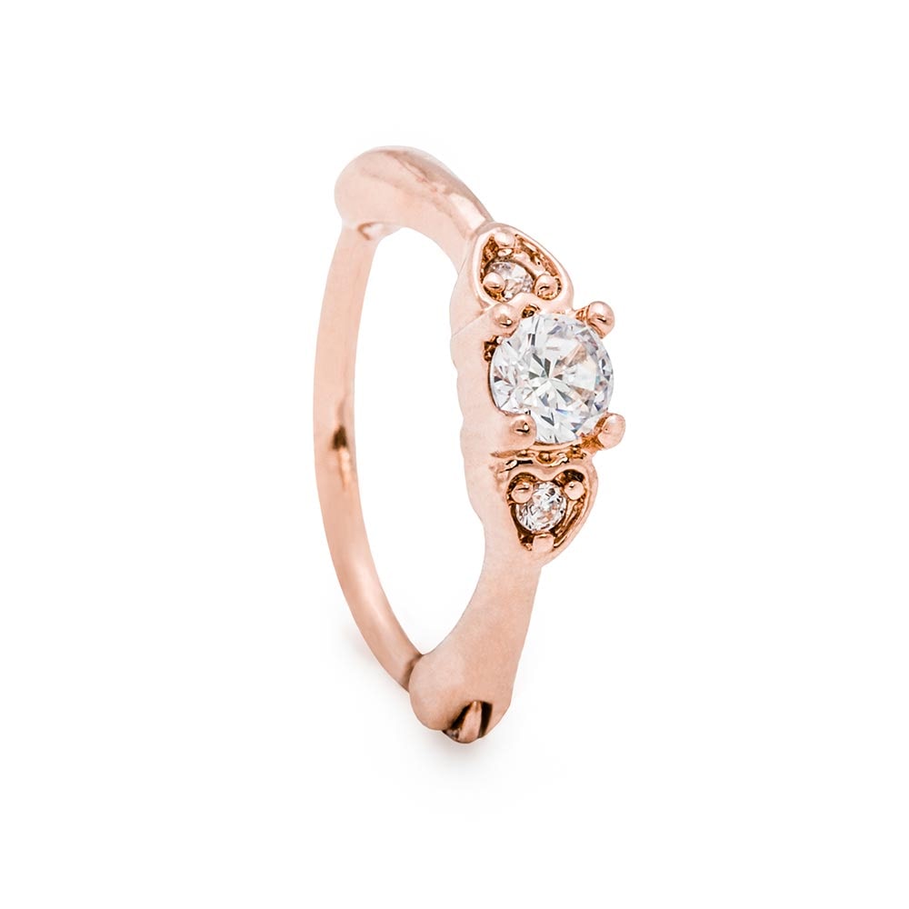 18g 3/8” Crystal Hearts Rose Gold Plated Clicker
