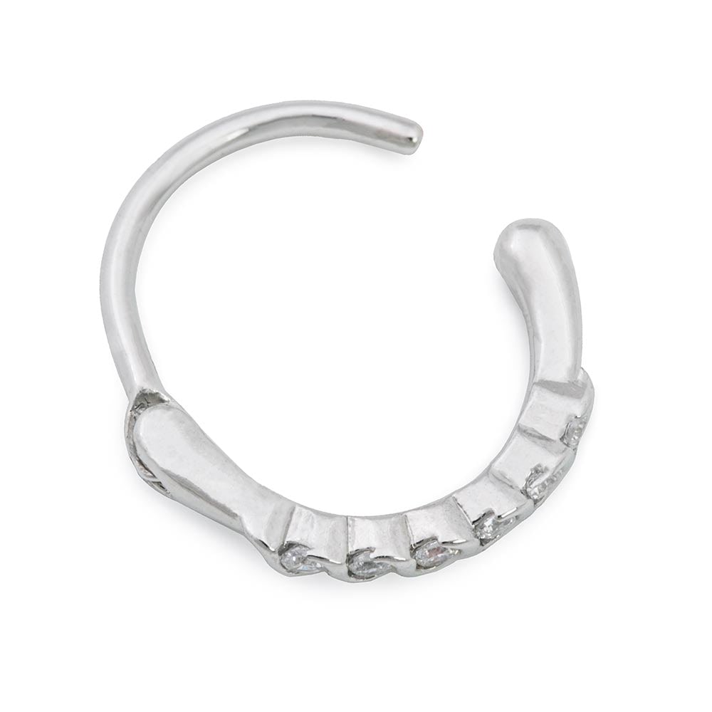 18g 3/8” Entwined Crystal Band Rhodium Plated Clicker (Full Size)