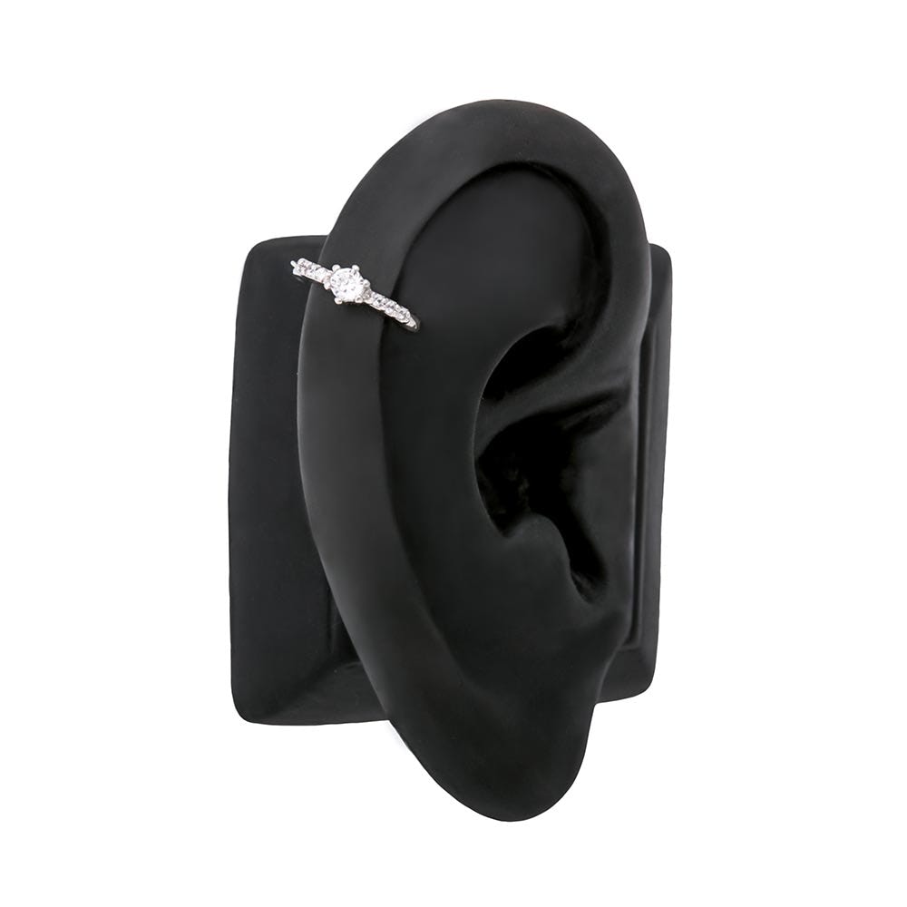 18g 3/8” Tiered Crystal Rhodium Plated Steel Clicker — Hinge Closure