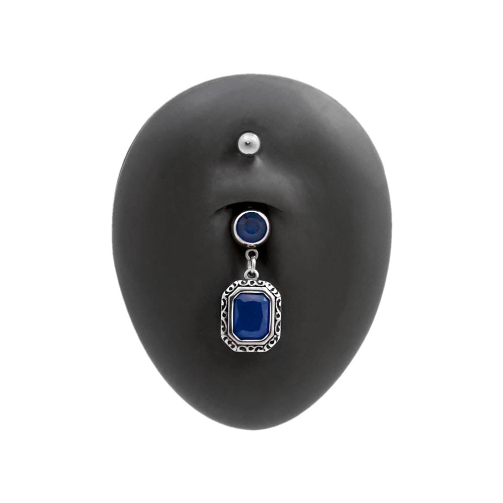 Antique Octagon Sapphire Blue Belly Button Ring — Detached End Ball