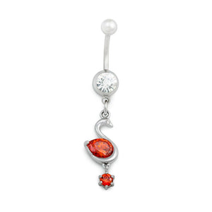 14g 3/8” Blood Red Swan Dangle Belly Button Ring - Painful Pleasures