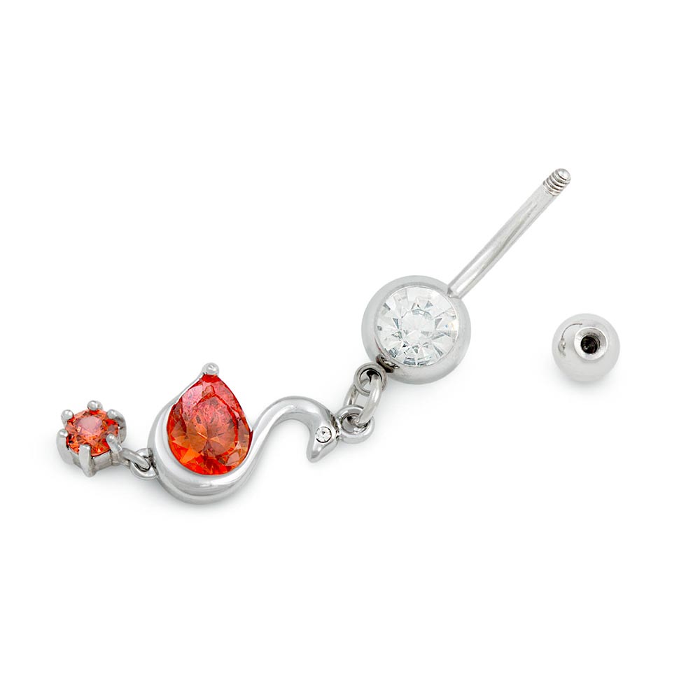 14g 3/8” Blood Red Swan Dangle Belly Button Ring (Full)